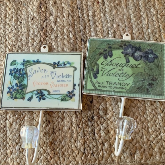 Vintage Floral Acrylic and Metal Wall Hooks. SET OF TWO. Measures 7 1/4”x 6” - Picture 1 of 13